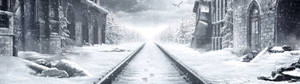 Hình nền tòa nhà metro exodus trong tuyết — 32:9 Hình nền