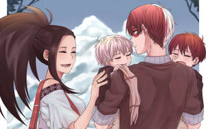 Hình nền Todoroki dễ thương cùng Momo và các em nhỏ