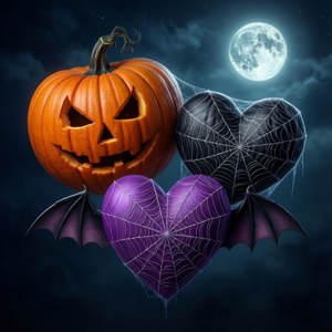 Hình nền Halloween với ba trái tim theo chủ đề ma quái. — Pixel Watch 5 Hình nền