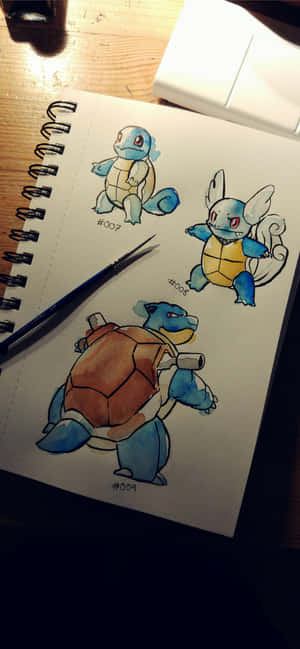 Tranh vẽ màu nước Squirtle, Wartortle và Blastoise — Vivo V80 Lite Hình nền