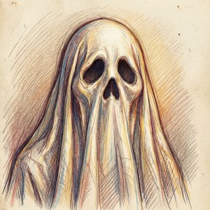 Bức phác thảo chì màu vẽ tay của Ghost với phong cách nghệ thuật, mềm mại. — Pixel Watch 4 Hình nền