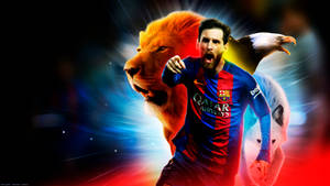 Hình nền nghệ thuật kỹ thuật số vua bóng đá Lionel Messi với động vật