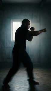 Travis Fulton đấm bóng trong bóng tối, hiện lên như một hình bóng mờ ảo.