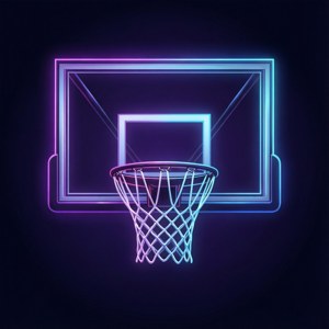 Vòng rổ bóng rổ viền neon tối giản trên nền cyberpunk tối. — Bóng rổ GIF Hình nền