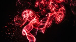 Những vòng xoáy khói đỏ neon động trên nền đen. — Đỏ neon Hình nền