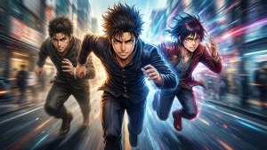 Takemichi chạy xuyên thời gian với hiệu ứng màn hình chia đôi đầy màu sắc rực rỡ. — Tokyo Revengers Hình nền